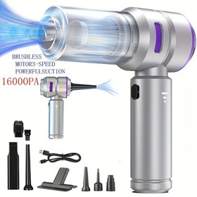 Resim 16000Pa Yüksek Emiş, 100W Fırçasız Motor Elektrikli Süpürge, El Tipi Araba Süpürgesi, 4-in-1 Taşınabilir Elektrikli Süpürge, Arabalar, Evler, Ofisler, Kamp için Uygun 