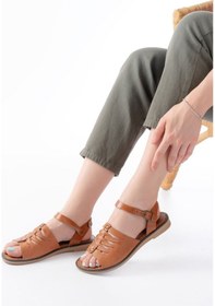 Resim 205-029 Taba Ortopedik Hakiki Deri Kadın Sandalet Siyah 