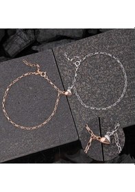 Resim 925 Ayar Gümüş Rodyum Rose Çift Kalpli Aşk Bileklik 