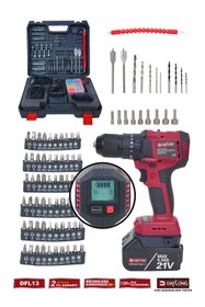 Resim Daflong PRO 130 PARÇA DİJİTAL EKRANLI DİJİTAL AYARLANABİLİR HIZ KÖMÜRSÜZ 10 PİLLİ 21V ŞARJLI MATKAP DFL-13 