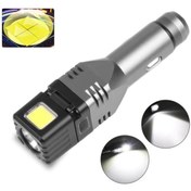 Resim Benguo Araç Usb Şarjlı Taktik El Feneri Cob Led Dahili Batarya Cam Çekiç 