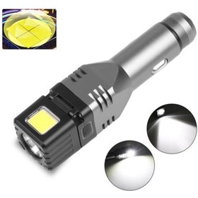 Resim Benguo Araç Usb Şarjlı Taktik El Feneri Cob Led Dahili Batarya Cam Çekiç 