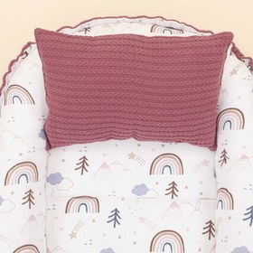 Resim Babynest ve Yastık - Çift Taraflı - Mürdüm Örgü - Pastel Gökkuşağı 