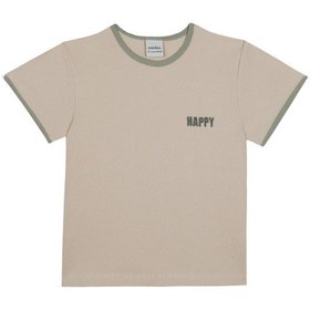 Resim Antebies Organik Krem Waffle Happy Nakışlı Beli Lastikli Kısa Kollu Erkek Çocuk Pijama Takımı 