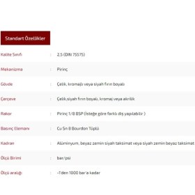 Resim Ø40 mm Alttan Bağlantılı, Kuru Tip, 0-16 Bar Manometre 