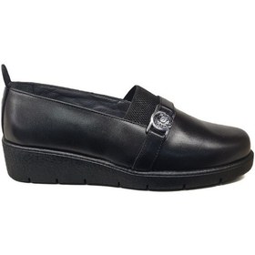 Resim Napa Shoes Kadın Hakiki Deri Sıkıştırılmış Köpük Taban Rahat Ultra Hafif Günlük Dolgu Topuk Ayakkabı Napa-4000 Siyah 