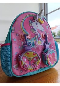 Resim Vest Anaokulu Sırt Çantası Turkuaz Pembe Unicorn Pembe 