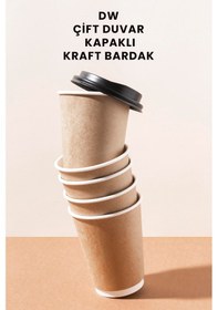 Resim 14 Oz 100 Adet Kraft Karton Kapaklı Sıcak İçecek Kahve Bardağı 