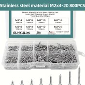 Resim 800 adet M2 Phillips Pan Başlı Kendinden Tapa Vida Nikel Kaplama Karbon Çelik 4mm 5mm 6mm 8mm 10mm 12mm 16mm 20 Mm Ahşap Vida Assortment Kit Kilitleme Somunları Vida Bağlayıcı Setleri 
