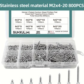 Resim 800 adet M2 Phillips Pan Başlı Kendinden Tapa Vida Nikel Kaplama Karbon Çelik 4mm 5mm 6mm 8mm 10mm 12mm 16mm 20 Mm Ahşap Vida Assortment Kit Kilitleme Somunları Vida Bağlayıcı Setleri 