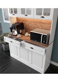 Resim Efes Kahve Köşesi - 140 Cm Mdf Mutfak Dolabı - Led Aydınlatmalı - Atlantik Çam - Beyaz 