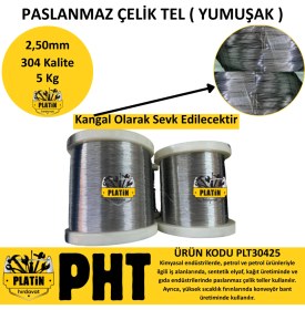 Resim Platin Hırdavat 304 Kalite Paslanmaz Çelik Tel 2,50MM ( Yumuşak Parlak ) 5 kg 