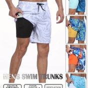 Resim Erkekler için Yan Cebi Olan Hızlı Kuruyan Yüzme Şortları - Şık Mermer Desen, İpli Bel, Plaj, Havuz ve Spor için Nefes Alabilen Polyester Karışımı 