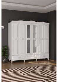 Resim Luna 6 Kapaklı 3 Çekmeceli Aynalı Gardırop Beyaz 