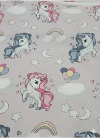 Resim Unicorn Tek Kişilik%100 Pamuklu Nevresim Takımı Çarşafı Lastikli, Pembe 