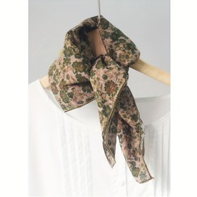 Resim Vintage Çiçek Desenli Kare Şal - Nefes Alabilen, Rüzgar Geçirmez, Makinede Yıkanabilir Polyester, Kadınlar için Dekoratif Aksesuar, Moda Boyun Takımı | Çiçek Desenli Şal | Dokusu, Şal 