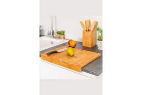 Resim Feyza Design Bambu Kesme Tahtası, Tezgah Üstü, Kaymaz, Kenarlı Kesme Tepsisi 35X24 cm 