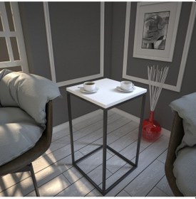 Resim Pure Beyaz Yan Sehpa & Servis Sehpası Metal / Metal Ayaklı 