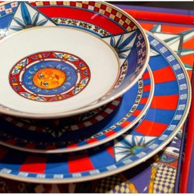 Resim Sole Mio Kırmızı Mavi Porselen Servis Tabağı 30 Cm Çok Renkli 