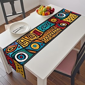 Resim 1 adet Canlı Afrika Kabile Desenli Masa Örtüsü - Renkli Geometrik Tasarım, %100 Polyester Dokuma Dikdörtgen Masa Örtüsü, Yemek Dekoru, İdeal Ev Hediyesi, Kültürel Masa Düzeni | Cesur Geometrik Tasarım | Dekoratif Masa Örtüsü 