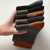 Resim GLENMEARL 5 Çift Erkekler için Düz Renk Kalınlaştırılmış Orta Tüp Spor Çorapları, Polyester Elastane Geometrik Desenli Nefes Alabilen Ter Emici, Ter Dirençli 