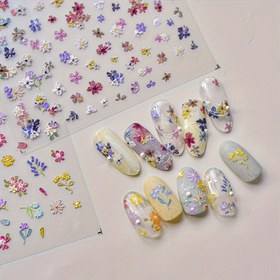 Resim Şık Bahar Çiçekli Tırnak Sanatı Stickerları - 5D Kabartmalı Yabani Çiçek & Kabuk Tasarımı, Mat Bitiş, Kendinden Yapışkanlı Etiketler Kolay DIY Manikürler İçin 