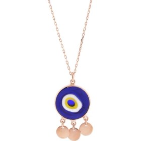 Resim By Barun Yuvarlak Koyu Mavi Nazar Kolye Rose 