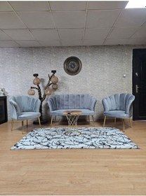 Resim Zafir Papatya Çay Seti Koltuk Takımı Gold Sivriltme Ayak, Balkon, Salon, Ofis, Cafe Koltuk Takımı Gri 