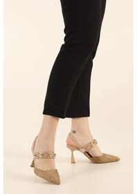 Resim Feles Zımba Detaylı Topuklu Arkası Açık Kadın Stiletto Ayakkabı NUT 