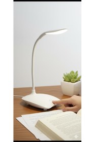Resim TeknoEser Şarjlı Dokunmatik Led Masa Lambası 3 Kademeli Işık Ayarlı Kitap Okuma Lambası Esnek Boyunlu Beyaz 
