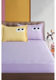 Resim Pes Lastikli Çarşaf Seti Çift Kişilik Funny Düzboya Lila-sarı Lila-sarı 