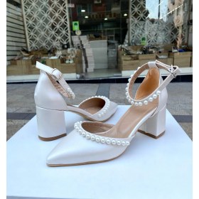 Resim Sedef Deri Incili 6cm Kalın Topuklu Ayakkabı -Düğün Nikah Ayakkabısı 