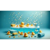 Resim Venspor Eğlenceli Banyo Temalı Ördek ve Köpük Baloncuk Arkaplan 200x150cm Fon Duvar Örtüsü 
