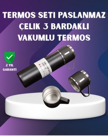 Resim AyrStore 500 ml Isı Korumalı Çelik Termos ve Bardak Seti | Silikon Tabanlı, Şık ve Pratik 