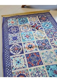 Resim Pratik Ve Taşınabilir İpek Dokulu Çantalı Seccade 40 Yama Desen- Fermuarlı Lacivert 