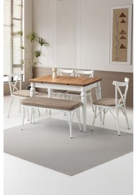 Resim Yanlardan Açılır Yakamoz Dişbudak Masa Topkapı Ayak 4 Ad Çapraz Sandalye 1 Ad Çapraz Bench Sandalye 