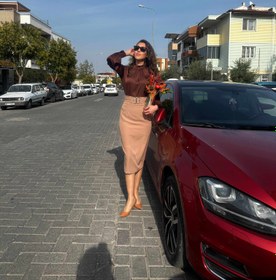 Resim Yüksek Bel Aksesuarlı Vizon Kalem Etek - M 
