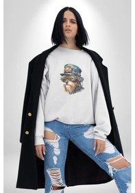 Resim Tren Sürücüsü Gözlüklü Yorkshire Unisex Beyaz Baskılı Sweatshirt Beyaz 