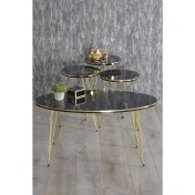 Resim Gold Falez Orta Sehpa ve Zigon Sehpa Elips Set Çift Gold Bendir Tel Ayak 