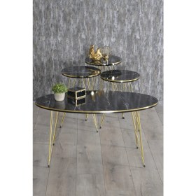 Resim Gold Falez Orta Sehpa ve Zigon Sehpa Elips Set Çift Gold Bendir Tel Ayak 