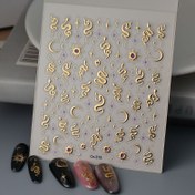 Resim Yılan, Yıldız ve Ay Tasarımlı Lüks Altın Folyo Tırnak Sanatı Stickerları - Kendinden Yapışkanlı, Parlak Bitiş, Düzensiz Şekil, Fantezi Tema, Tek Kullanımlık, Poliüretan Malzeme 
