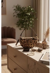 Resim Vellebags Leopar Desenli Mini Omuz Çantası Şık Baguette Model Günlük Kullanım Çanta Leopar Siyah 