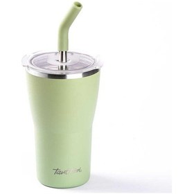 Resim Tantitoni Yeşil 2 Kapaklı Çift Katmanlı Termos Bardak 410 Ml 