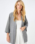 Resim Kimono Yarım Kollu Cep Detaylı Keten Karışımlı 