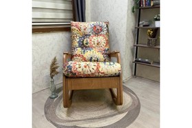 Resim KONTES SALLANAN SANDALYE, ÇİÇEKLİ, NATUREL AHŞAP AYAK 