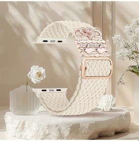 Resim Gateesat 38 40 41mm Beige Esnek Naylon Kayış 5 Kalp Aksesuarlı Ayarlanabilir İwatch Bilekliği 