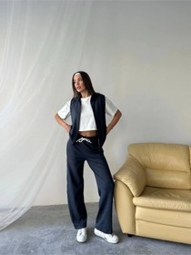 Resim Rawea T-shirtlü Yelekli Eşofman Takımı 3'lü - Boru Paça & Slim Fit Füme 