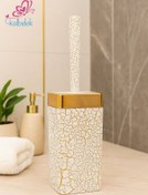 Resim Kalbelek Akrilik Gold Detaylı Tuvalet Fırçası – Mermer Çatlatma Desen Wc Klozet Fırçası 