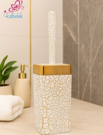 Resim Kalbelek Akrilik Gold Detaylı Tuvalet Fırçası – Mermer Çatlatma Desen Wc Klozet Fırçası 
