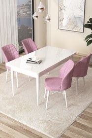 Resim Canisa Concept Arp Serisi 70x110 Sabit Mutfak Masası Takımı Beyaz Masa 4 Pembe Sandalye 